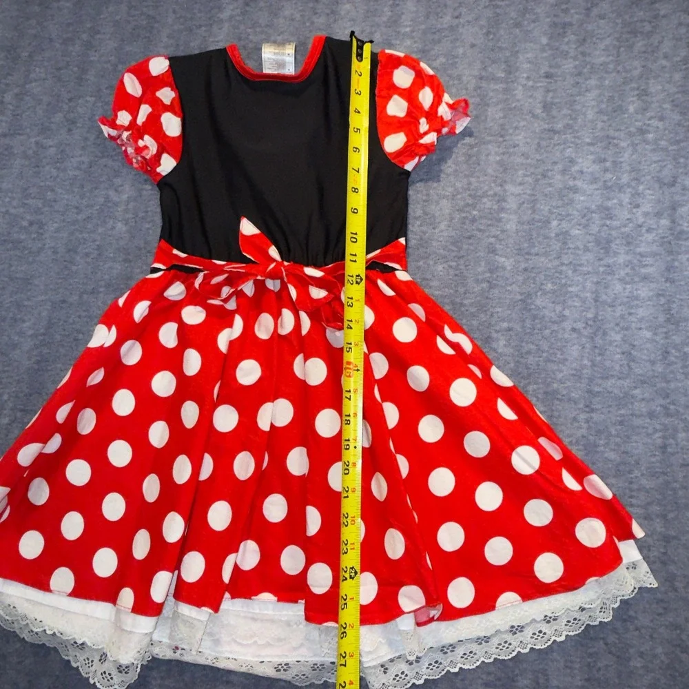 Disney Parks Minnie Mouse Dress Costume Girls Medium Red Polka Dot Lace Trim